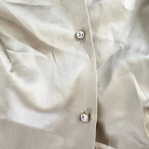 David Meister Vintage Gold Beige Shine Silk Jeweled Buttons Halter Blouse Y2K 8 - Picture 8 of 9